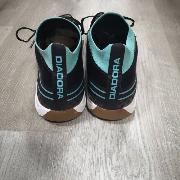 Diadora Ladies Size 10 Black & Teal Elastic & Tie  Indoor Soccer Shoes - Picture 4 of 8